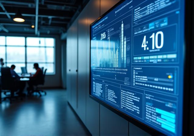 Dashboard analitica avanzata in un ufficio moderno